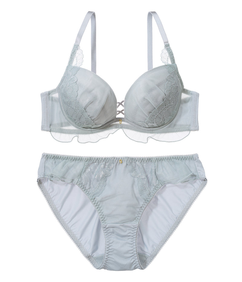 [Peach John] Moreru Sheer Frill Lace-Up Bra Set