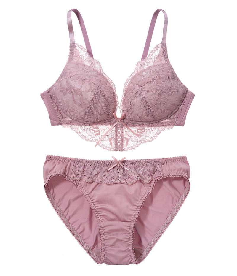[Peach John] Lace-up Non-wired Bra Set